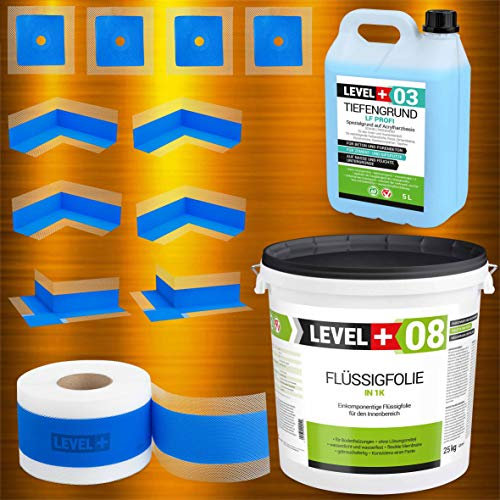 Kit d'étanchéité film liquide 25kg bande d'étanchéité 25m fond de joint 5L salle de bain douche SET327