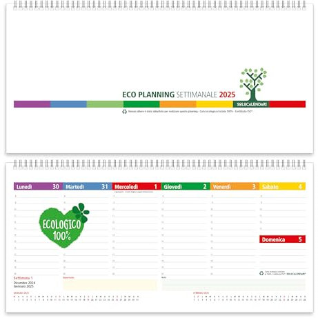 Planner 2026 Settimanale da Tavolo SPIRALATO con tutte le DATE 2026 STAMPATE in Carta ECOLOGICA Certificata FSC® Mix Credit - Planning 2026 perfetto per casa e ufficio con ANGOLI ANTIORECCHIE (14X32)