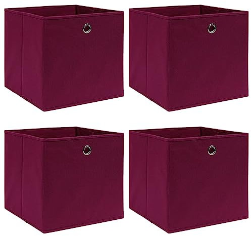 vidaXL Foldable Storage Boxes Set of 4, Dark Red Fabric, Easy Pull-Out with Metal Eyelets, Space-Saver, Durable Organizer for Underwear, Socks, and Accessories