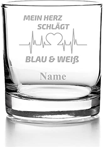Whiskyglas mit Gravur, Personalisiert mit Namen Geschenk für Männer Whiskeyglas Fußball Blau Weiß