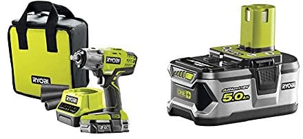 Ryobi R18IW3-120S 18V ONE+ Cordless 3 Speed Impact Wrench Starter Kit (1 x 2.0Ah) & RB18L50 ONE+ Lithium+ 5.0Ah Battery, 18 V