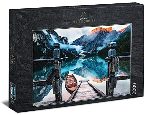 Ulmer Puzzleschmiede - Puzzle „Wildsee“ – 2000 Teile Puzzle – Puzzlemotiv des abendlichen Pragser Wildsee, dem malerischen Berg-See in den Dolomiten, Alpen, Südtirol