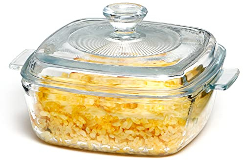 NUTRIUPS Cocotte carrée en verre avec couvercle, passe au four, avec poignées, bol à micro-ondes en verre avec couvercle en verre (0,8 l carré)