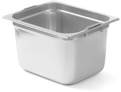 HENDI Gastronormbehälter, mit Griffen, 12,5L, GN 1/2, (H) 200mm, Edelstahl | Geeignet für Chafing Dishes, Bain-marie, Backöfen, Gefrierschränke, temperaturbeständig von -40° bis 300°C, 325x265mm
