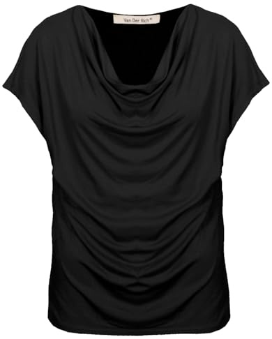 Van Der Rich ® - Tee Shirt à col bénitier Manche Courte - Femme (Noir, L)