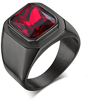 Dsnyu Siegelring Herren mit Gravur, Verlobungsringe Titan Schwarz mit Rot Zirkonia 60 (19.1)