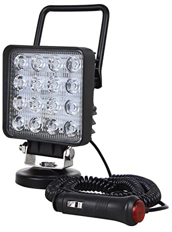 PICAA 1pcs 4 pouces 48W Carré Phare de Travail Led avec Aimanté, 12v 24v Flood Feux de Travail Lampe de Travail pour Voiture Camion Tracteur ATV SUV 4x4