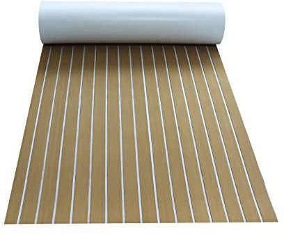 OSLEN 94.5× 35.4 EVA Foam Boat Decking Sheet Boat Flooring Sheet Faux Teak Decking For Boat Yacht Marine Floor Carpet RV Swimming Pool 6mm Thickness with Backing Adhesive (Light Teak over White)