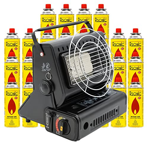 Chauffage à gaz - Chauffage à gaz - Chauffage portable - Chauffage à gaz - Brûleur en céramique - Puissance : 1,7 kW - Consommation 108 g/h (chauffage au gaz + 28 cartouches)