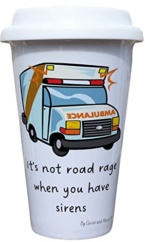 Ambulance Road Rage Ceramic Travel Mug - Paramedic Trainee Coffee Flask - Paramedic Career Insulated Mug - Paramedic Graduate Eco Friendly Travel Mug