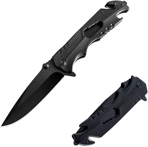 COOSNUG Klappmesser 5Cr15MoV Taschenklappmesse gut für Camping, Multifunktionsmesser Indoor und Outdoor-Aktivitäten, Survival Messer Schwarz