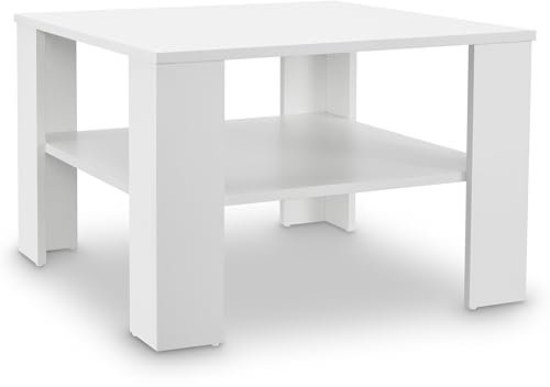 Juskys Couchtisch mit Ablage 60x60x40 cm - Holz, pflegeleicht, robust - Moderner Beistelltisch für Zeitschriften & Fernbedienung - Weiß
