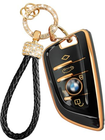 TTCR-II Yumzeco Coque en Silicone pour Clé Voiture, 4 Bouton Protection TPU Souple pour Clés Compatible avec BMW Série 2 3 5 7 X1 X3 X4 X5 X6 M5,Étui Housse pour Keyless Télécommande-Noir