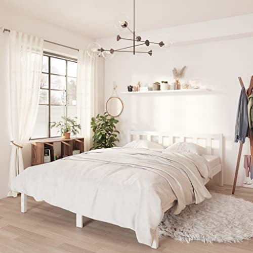 WIFESE Massivholzbett Weiß Kiefer 140x190 cm Einzelbett Jugendbett Bettgestell Betten Palettenbett Bettrahmen Moderner Stil Langlebig und Komfortabel Geeignet für Jedes Schlafzimmer