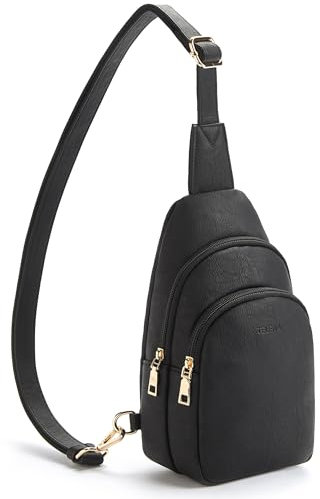 Telena Sling Bag Brusttasche, Crossbody Umhängetasche Damen PU Leder Sport Schultertasche Klein Bauchtasche Stylisch, Schwarz