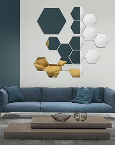 QWORK® 15 Pezzi Specchio Parete Esagonali, Specchi Adesivi di Acrilici per Decorazioni da Parete per Soggiorno, Camera da Letto (180x156mm)