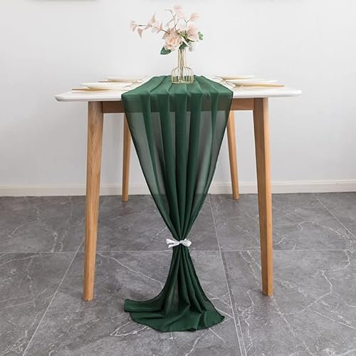 Tischläufer Chiffon, Tischläufer Hochzeit, Tischläufer Hochzeit Kommunion Modern, Tischläufer Weiß, Romantisch Hochzeitsläufer Küchentischläufer for Hochzeit Taufe 70×300 cm (Dunkelgrün)