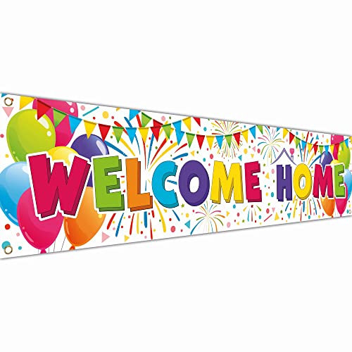 Welcome Home Banner - Welcome Back banner - Welcome Home decorations - 180 x 40cm with picture of Welcome Home Balloon - We Missed You Banner (White)