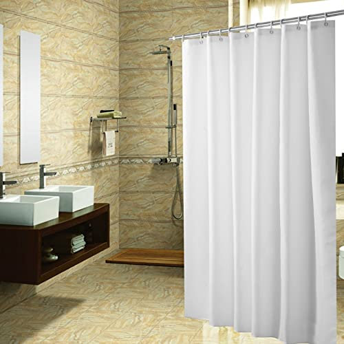 Mesnt Duschvorhang Weiß Textil, Polyester Einfarbig weiß Badezimmer Textil Vorhang Anti Schimmel, 260x200cm