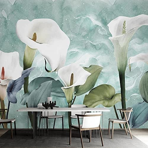 Individuelles Format 3D Nordische Handgemalte Aquarell Calla-Lilie Fototapete, Wasserfall, Naturlandschaft, Hintergrund, Wandbild, Auffällige Stabile Dekoration Für Sofa 200 (Breite) x 150 (Höhe) cm