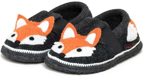 kitz-pichler Bobby Fuchs - Kinder-Hausschuh für Jungen & Mädchen aus 100% Schurwolle Kohle, 22