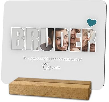 codiarts. | Foto Geschenk | Acryl Glas Bild | personalisierbar | eigenes Foto und Text | DIN A4 oder A5 | optional mit Sockel in Buche | Fotogeschenk für (010 BRUDER)