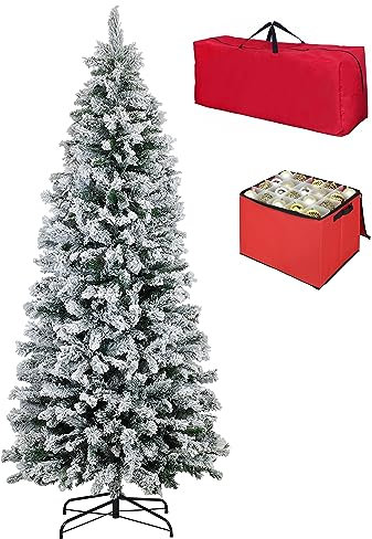 Totò Piccinni Albero di Natale INNEVATO, Folto, Effetto Neve Realistico, Incluso Borsone e Porta Palline (150 cm, BERNA SLIM)