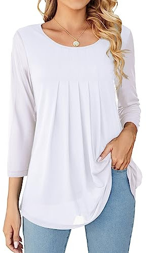 WANGZHI Bluse Damen 3/4 Ärmel Tunika Loose Fit Double Layers Blusen Mesh Oberteil