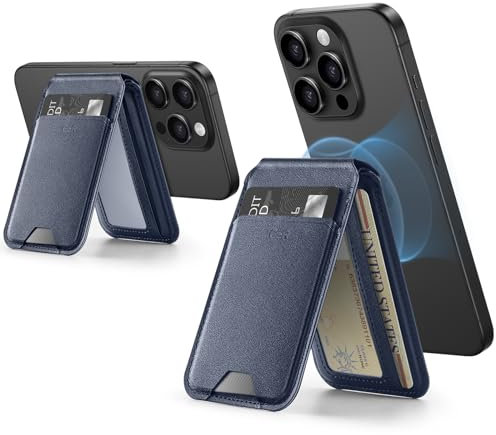 ESR Magnetic Wallet (HaloLock), Compatible with MagSafe Wallet, with Adjustable Stand, for iPhone 16/15/14/13 Series, Not for 13/12 mini, 3 Card Holder, Vegan Leather, Dark Blue