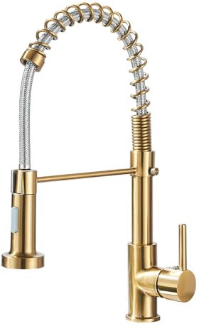 Hbronzeshower Wasserhahn Küche mit Brause ausziehbar, 360° Schwenkbar Küchenarmatur, Gold Einhebel Spültischarmatur, Hochdruck-Edelstahl Mischbatterie küche