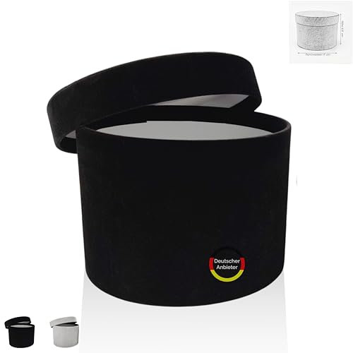 FleurDekoer Geschenkbox Rund mit Deckel [Samt] Flowerbox Schachtel für Blumen Schokolade für Geburtstag Hochzeit Weihnachten Muttertag Valentinstag | H 12.5cm / D 17cm (schwarz)