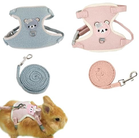 GUOYOU 2 Stück Kaninchen Leine, Verstellbares Weiches Kaninchen Geschirr mit Leine, Kaninchengeschirr für Zwergkaninchen, Kaninchenleine Ausbruchsicher für Kleine Häschen Katze Hunde Haustier Walking