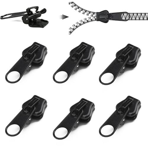 6PCS Zipper Repair Kit Zip Puller Replacement Set 3 Sizes Instant Zippers Rescue Fix for #3#5#8 Zipper Luggage, Backpacks, Jackets, Jeans, Extension & Fixing Black No Tools Needed Multipack