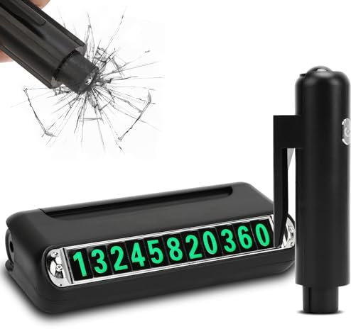 WODHMIEY Martillo de Emergencia para Coche 4 en 1 con Rompe Cristales, Linterna LED y Placa de Estacionamiento, Herramienta de Seguridad Multifuncional para Vehículos Universales