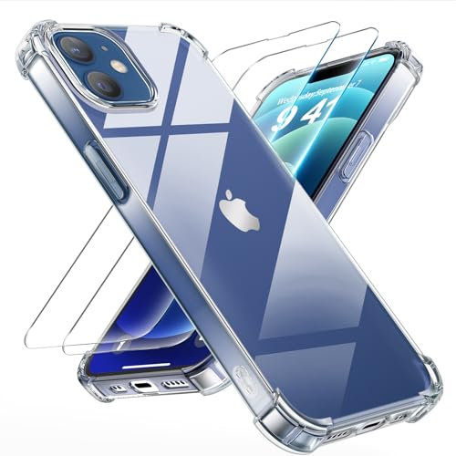 Tentoki 3 in 1 für panzerglas und hülle iPhone 12,[Nie Vergilbung] schutzfolie iPhone 12 TPU handyhülle Schlanke Stoßfeste Anti Kratzt Transparent