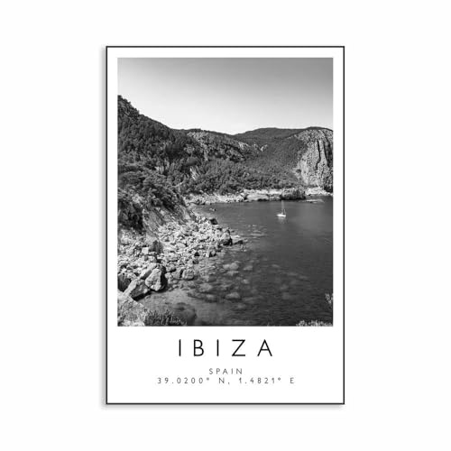 Baibexing Moderne Stadt Ibiza Reisedruck Frankreich Poster Schwarz Weiß Leinwand Gemälde Unikat Wandkunst Koordinaten Minimalistisch Wohndekor A19 60X90Cm Kein Rahmen