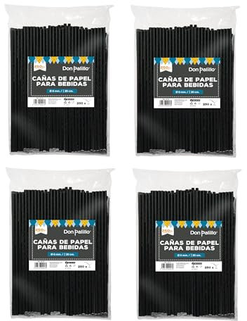 DON PALILLO - Lot de 1000 pailles en papier noir de 200 x 6 mm pour fêtes, anniversaires et célébrations.