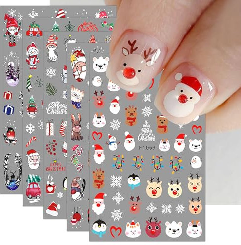 Christmas Nail Stickers, 9 Sheets Self-Adhesive Nail Decal Cartoon Nail Art Decoration Design Supplies