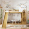 ZYLOYAL10 Etagenbett, Hausbett, Kinderbett, Bett mit Ecktreppe Dach und Fenster mit 3 Schließfächer in der Treppe, Etagenbett mit Rutsche, Kiefer+MDF, Weiß+Natur, 90x200cm