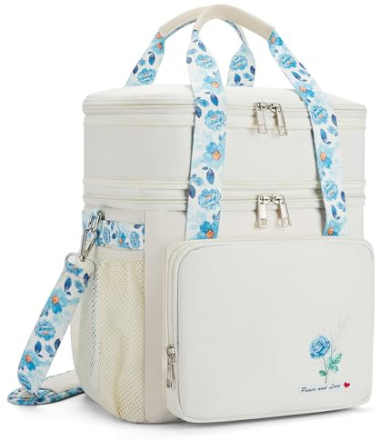 HSHRISH Large Lunch Bags for Woman, Double Layer Insulated Large Cooler Bag for Women Waterproof Leakproof Durable Lunch Bag for Work Outdoor Picnic 16L White