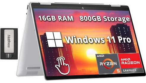 HP Envy x360 2-in-1 14 WUXGA Touchscreen Laptop, AMD Ryzen 5 8640HS, 16GB LPDDR5, 800GB Storage(512GB SSD+288GB Docking Station Set), AMD Radeon Graphics, Backlit Keyboard, Win 11 Pro, Silver