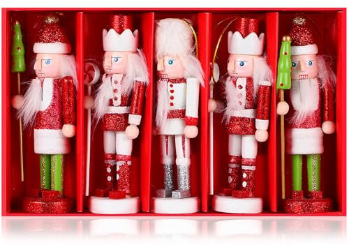 Gatuida 5 Stück Weihnachten Nussknacker Figuren: Holz Nussknacker Hängende Dekorationen 12cm Mini Nussknacker Soldat Figuren für Tischdeko Weihnachtsbaum