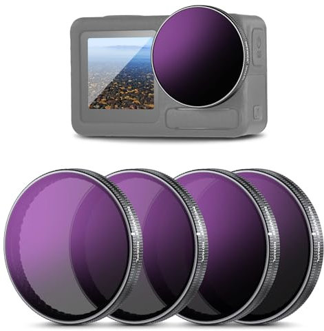 NEEWER ND/PL Filter Set Kompatibel mit DJI Osmo Action 3/4/5 Pro, 4er Pack ND8/PL+ND16/PL+ND32/PL+ND64/PL Graufilter Actionkamera Zubehör, Mehrfach beschichtetes optisches HD Glas, FL-A77