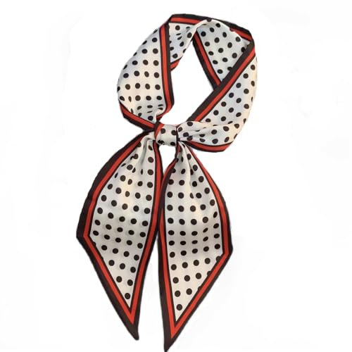 GIMIRO Satin Seidenschal 148 x 13,5 cm Krawatte Double Layer Bund für Blazer, Mantel, Kleid (Red - White - Black Polka Dots)