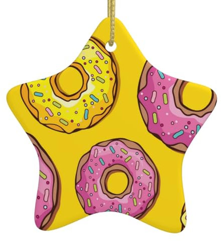 Xmas Tree Ornaments White Ceramic Hanging Accessories Chocolate Donut Sweet Food Christmas Tree Decorations Bauble Home Decor (Star Shaped)
