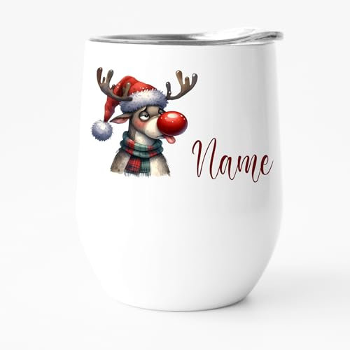 GRAZDesign Glühweintasse mit Namen personalisiert Weihnachten mit Elch Motiv mit Deckel aus Edelstahl 350ml