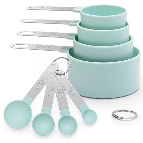 Strehknewen 8 piezas Measuring cups, Cucharas medidoras– Vasos medidores y cucharas medidoras de plástico y acero inoxidable de grado alimenticio con 4 tazas de medición y 4 cucharas