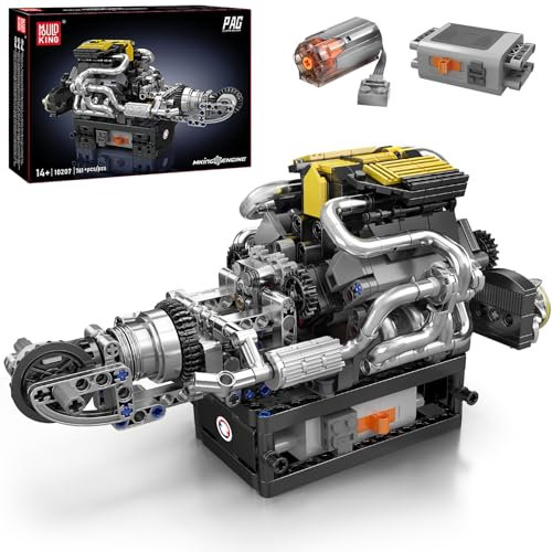 Mould King 10207 Technik V8 Engine Model Building Blocks Kit - 761 PCS to Build Your Own Mini Engine That Works - DIY STEM Building Blocks Kit Project for Teens 14+/Adults
