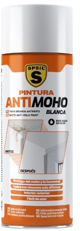 SPSIL Moho Guard Spray Antimoho Blanco 400ml, Pintura Acrílica Antihumedad Interior y Exterior Base Agua Sin Olor Alta Opacidad para Paredes, Techos y Azulejos