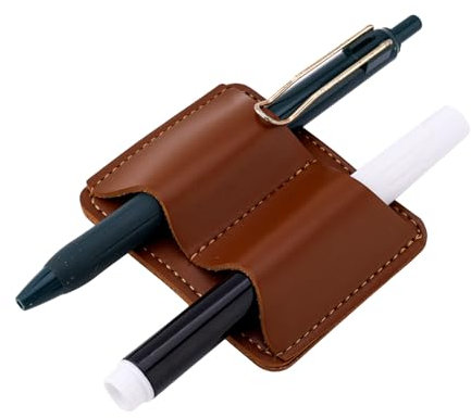 Gosknor Porte-Stylo en Cuir Marron avec Clip, 7,7 x 6,1 cm Double Trou Organiseur de Stylos Pratique Agenda Porte-Crayon Boucle de Clip pour Livres Cahiers Planificateurs Étui pour Tablette